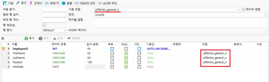 데이터베이스 캐릭터셋