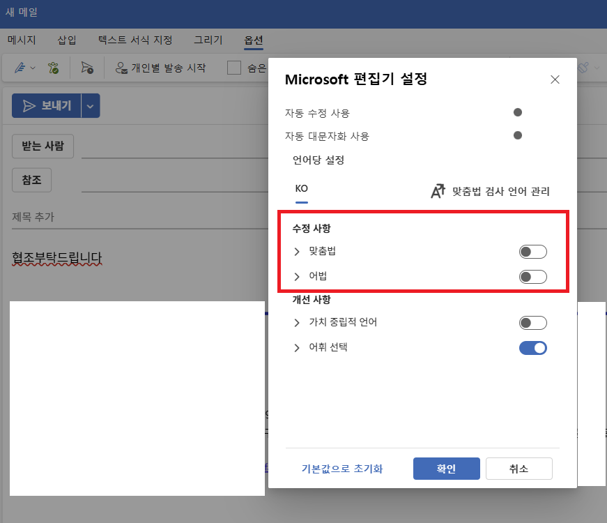 아웃룩 맞춤법 검사 (4)